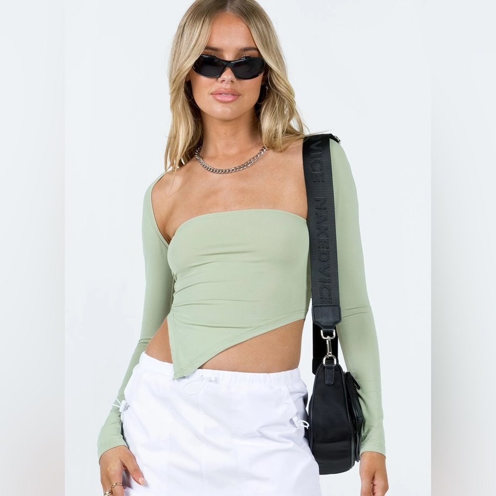 Kolso Bolero Sage Green Asymmetrical Long Sleeve Top